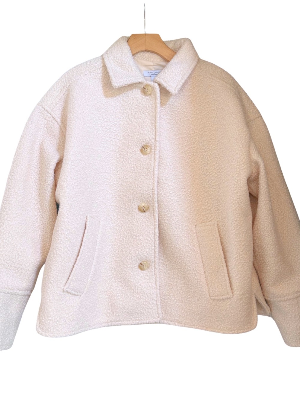 Ann Taylor Weekend Ivory Bouclé Jacket Coat Size M